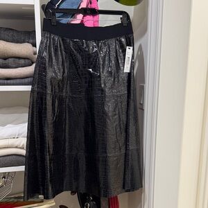 Alice + Olivia Glossy Black leather Croc-Embossed A-Line Skirt